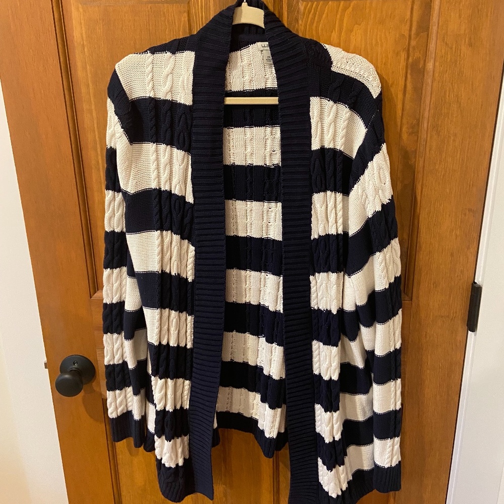 LL Bean Striped Plus Open Cardigan